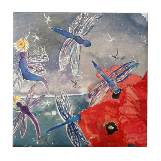 Carreau En Céramique Nymphes et peinture d'aquarelle de libellule