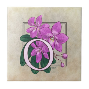 Carreau En Céramique O pour orchidées Floral Monogramme