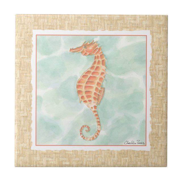 Carreau En Céramique Ocean Orange Seahorse (Devant)