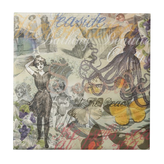 Carreau En Céramique Octopus Beach Antique Côte Steampunk (Devant)