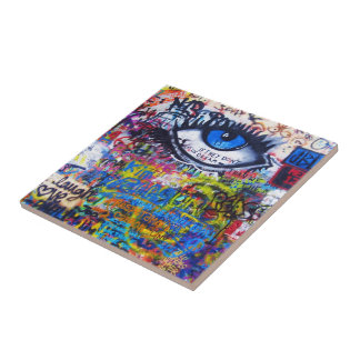 Carreau En Céramique Oeil mauvais de graffiti bleu