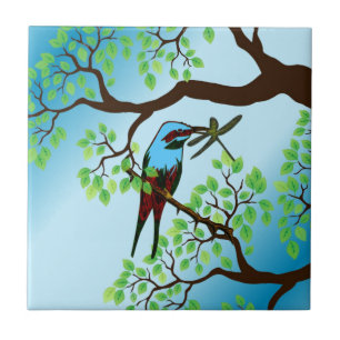 Carreau En Céramique Oiseau bleu dans les arbres