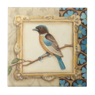 Carreau En Céramique Oiseau Brown et bleu sur une branche recherchant