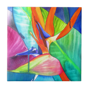 Carreau En Céramique Oiseau d'art tropical de fleur de Strelitzia de