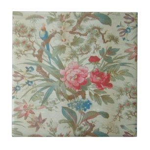 Carreau En Céramique Oiseau et fleurs antiques français de Toile
