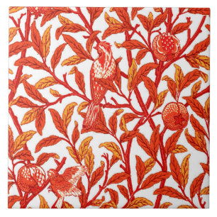 Carreau En Céramique Oiseau & grenade Art Nouveau, Mandarin Orange