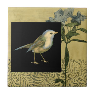 Carreau En Céramique Oiseau sur Noir et Arrière - plan Vintage