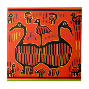 Carreau En Céramique Oiseaux colorés d'art populaire