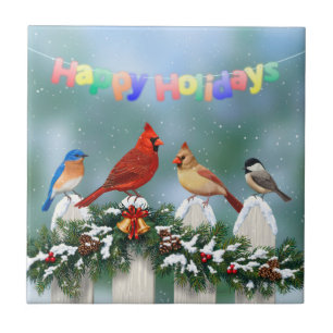 Carreau En Céramique Oiseaux de vacances et Garland de Noël