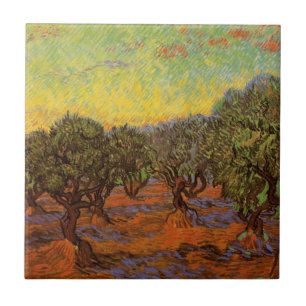 Carreau En Céramique Olive Grove, Ciel orange par Vincent van Gogh