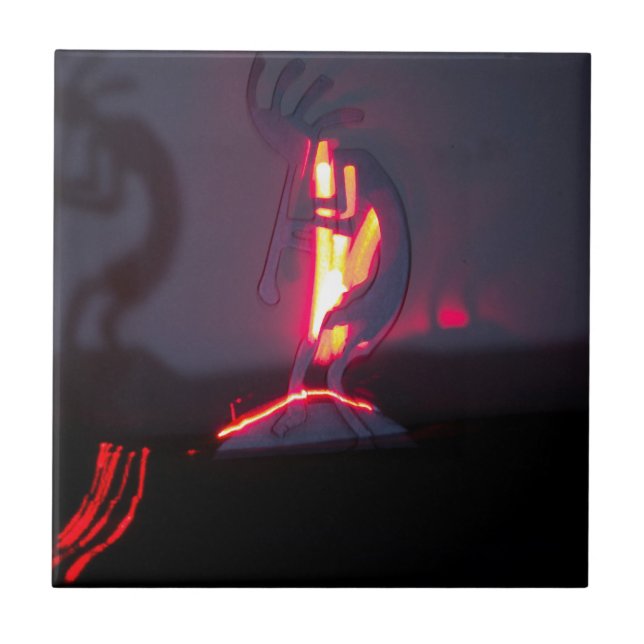 Carreau En Céramique Ombres et feu de Kokopelli (Devant)