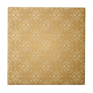 Carreau En Céramique Or Jaune Motif Damassé Safran