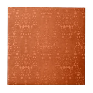 Carreau En Céramique Orange Brûlé Profond Motif Damassé Fantaisie