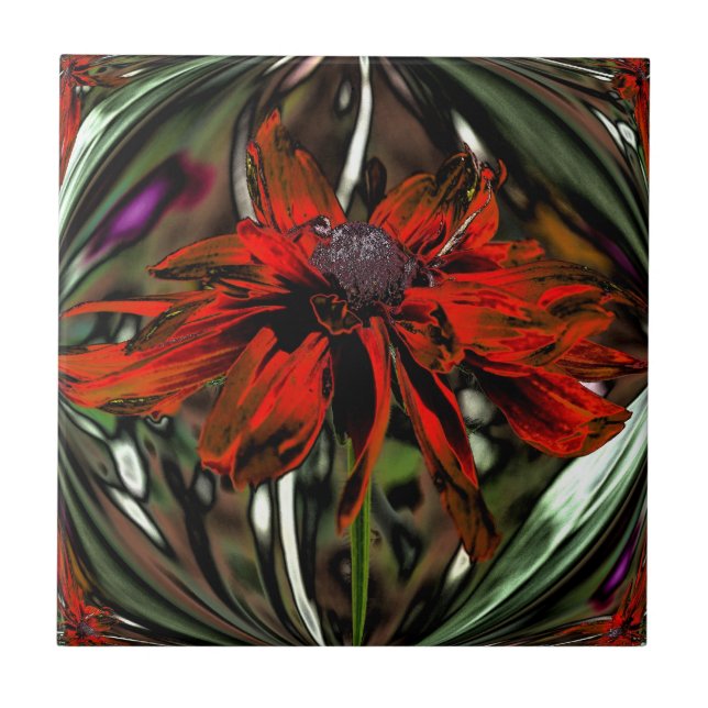 Carreau En Céramique Orange Daisy Floral Abstrait Art Tile (Devant)