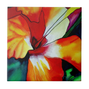 Carreau En Céramique Orange Hibiscus fleurs tropicales aquarelle art