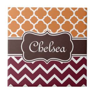 Carreau En Céramique Orange Lattice Maroon Chevron Motifs Nom Brown