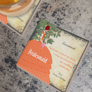 Carreau En Céramique Orange Merci de Bridesmaid Gown en tuile avec arbr