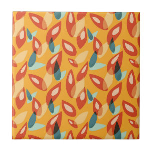 Carreau En Céramique Orange Retro Moderne Feuilles géométriques les ann
