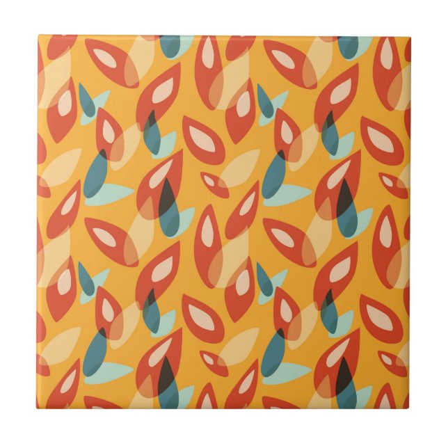 Carreau En Céramique Orange Retro Moderne Feuilles géométriques les ann (Devant)