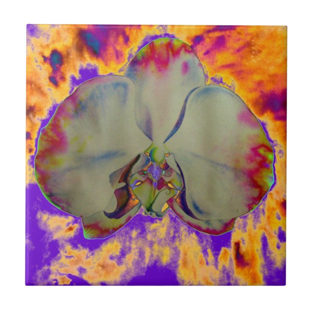 Carreau En Céramique Orchidée de feu, abstraite peinture florale tropic (Devant)