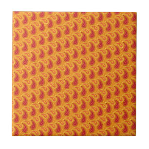 Carreau En Céramique Oriental Orange Perse Motif Paisley