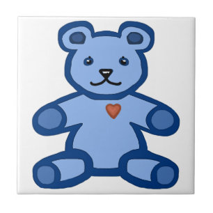 Carreau En Céramique Ours bleu en peluche avec coeur d'amour
