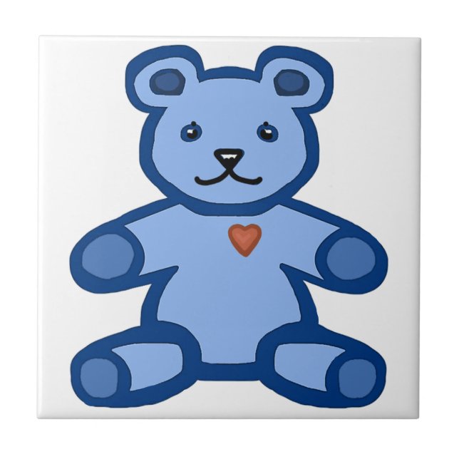 Carreau En Céramique Ours bleu en peluche avec coeur d'amour (Devant)
