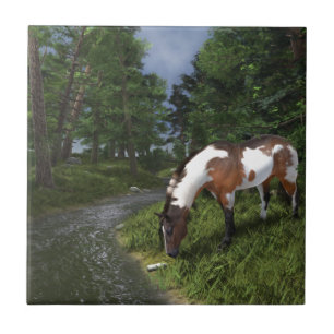 Carreau En Céramique Paint Horse by Forest Stream