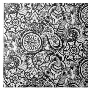 Carreau En Céramique Paisley floral noir