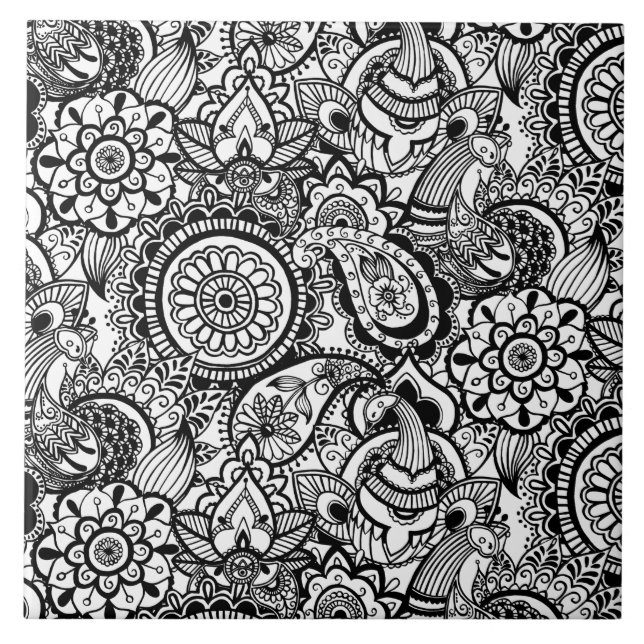 Carreau En Céramique Paisley floral noir (Devant)
