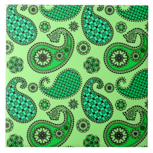 Carreau En Céramique Paisley motif, jade et vert menthe