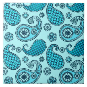 Carreau En Céramique Paisley motif, turquoise, aqua et marine