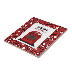 Carreau En Céramique Paisley rouge et rétro tuile de cuisine de