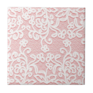 Carreau En Céramique Pâlissez - la dentelle rose, blanc, cru,