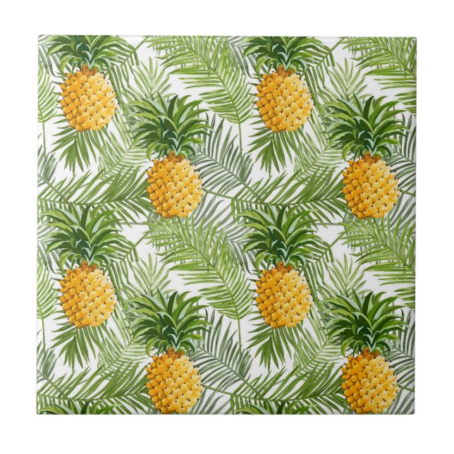 Carreau En Céramique Palmettes et ananas tropicaux (Devant)