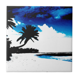 Carreau En Céramique Palmier blanc noir bleu Silhouette