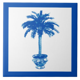 Carreau En Céramique Palmier pointilleux - bleu cobalt et blanc