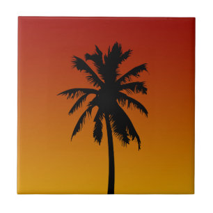 Carreau En Céramique Palmier tropical dans la tuile orange rouge de