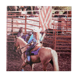 Carreau En Céramique Palomino Rodéo Drapeau Américain Cheval