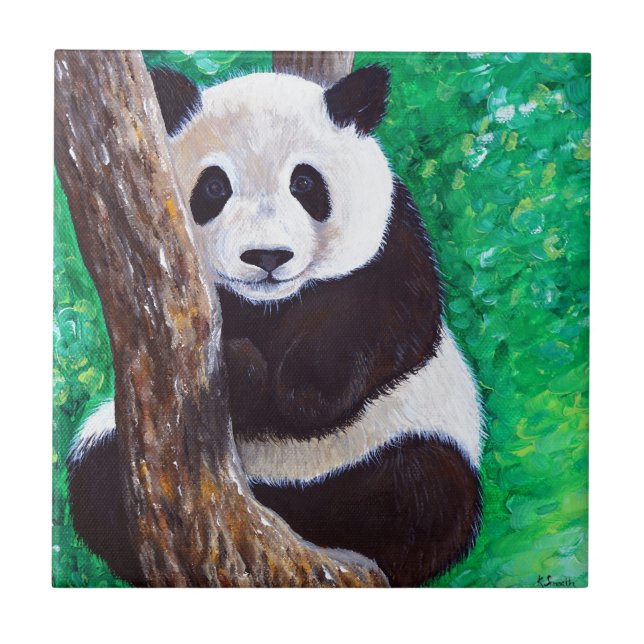 Carreau En Céramique Panda dans une peinture d'arbre (Devant)