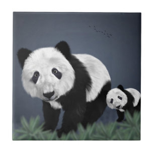 Carreau En Céramique panda ours mignon animal câlin noir blanc doux