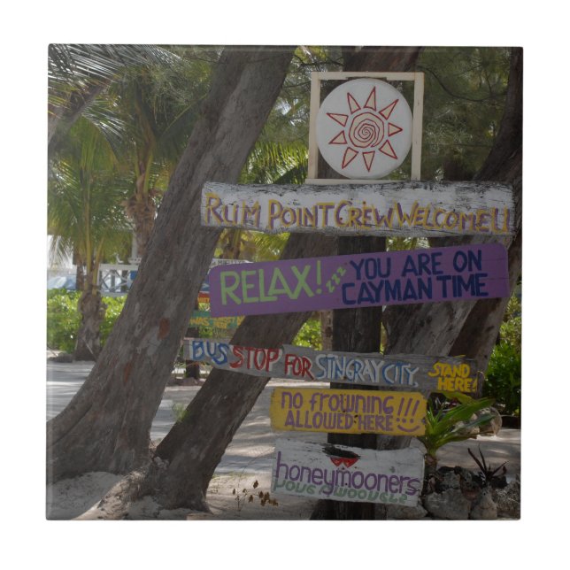 Carreau En Céramique Panneau de signalisation Rum Point Grand Cayman (Devant)