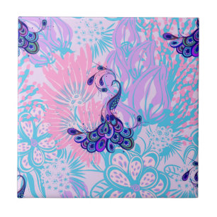 Carreau En Céramique paon rose floral