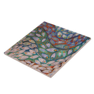 Carreau En Céramique "Paons de l'eau" (peinture)