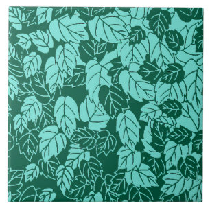 Carreau En Céramique Papier à feuilles japonaises, Turquoise et Aqua