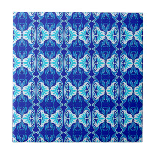 Carreau En Céramique Papier peint Art Déco motif - bleu cobalt et blanc