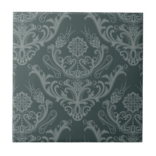 Carreau En Céramique Papier peint floral vert de luxe de damassé