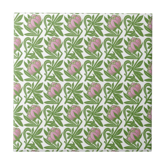 Carreau En Céramique Papier peint nénuphars rose Art Nouveau (Devant)