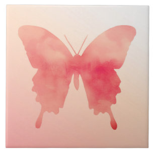 Carreau En Céramique Papillon aquarelle - Corail et Pêche