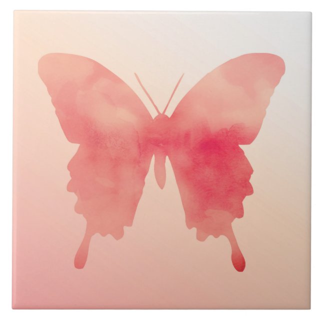 Carreau En Céramique Papillon aquarelle - Corail et Pêche (Devant)